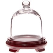 Plymor 5" x 6" Bell Jar Glass Display Dome Cloche, Red Wood Veneer Footed Base (Interior size 4.75" x 5")