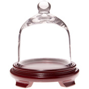 Plymor 5" x 6" Bell Jar Glass Display Dome Cloche, Red Wood Veneer Footed Base (Interior size 4.75" x 5")