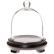 Plymor 6" x 7" Bell Jar Glass Display Dome Cloche, Black Wood Veneer Footed Base (Interior size 5.75" x 5.75")