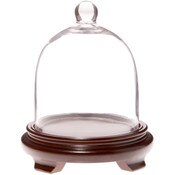 Plymor 6" x 7" Bell Jar Glass Display Dome Cloche, Walnut Wood Veneer Footed Base (Interior size 5.75" x 5.75")