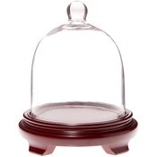 Plymor 6" x 7" Bell Jar Glass Display Dome Cloche, Red Wood Veneer Footed Base (Interior size 5.75" x 5.75")