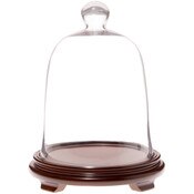 Plymor 8.5" x 11" Bell Jar Glass Display Dome Cloche, Walnut Wood Veneer Footed Base (Interior size 5.75" x 5.75")