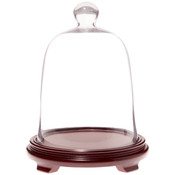 Plymor 8.5" x 11" Bell Jar Glass Display Dome Cloche, Red Wood Veneer Footed Base (Interior size 5.75" x 5.75")
