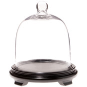Plymor 7.875" x 9.5" Bell Jar Glass Display Dome Cloche, Black Wood Veneer Footed Base (Interior size 7.5" x 7.75")