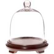 Plymor 7.875" x 9.5" Bell Jar Glass Display Dome Cloche, Walnut Wood Veneer Footed Base (Interior size 7.5" x 7.75")