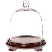 Plymor 7.875" x 9.5" Bell Jar Glass Display Dome Cloche, Walnut Wood Veneer Footed Base (Interior size 7.5" x 7.75")