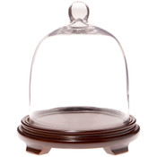 Plymor 7.875" x 9.5" Bell Jar Glass Display Dome Cloche, Walnut Wood Veneer Footed Base (Interior size 7.5" x 7.75")