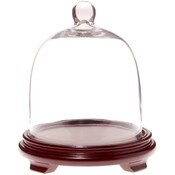 Plymor 7.875" x 9.5" Bell Jar Glass Display Dome Cloche, Red Wood Veneer Footed Base (Interior size 7.5" x 7.75")