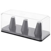 Pioneer Plastics 143C3RING-BB-UV Clear Plastic 3 Replica Ring Display Case with Black Base (UV Resistant), 6.125" W x 2.625" D x 2.25" H