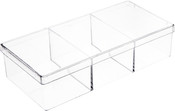 Pioneer Plastics Clear Rectangular Plastic Container with Dividers, 6.75" W x 3.1875" D x 1.625" H